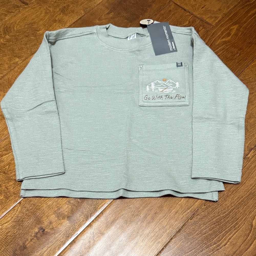 NWT Size 4T Green Long Sleeve Shirt with Pocket “Go with the Flow”